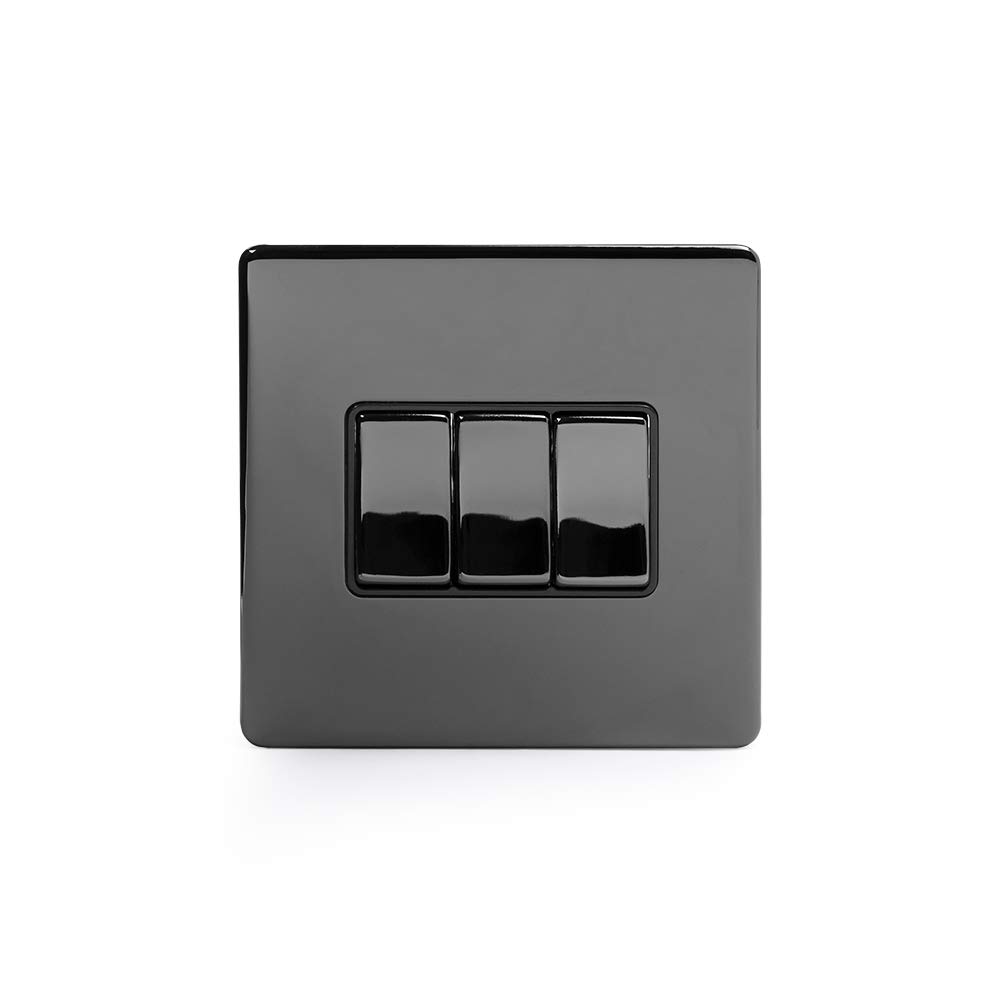 Soho Lighting Black Nickel 3 Gang Intermediate Light Switch Black Insert Screwless