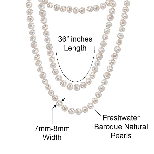 Savlano 7-8MM Cultured Freshwater Baroque Natural Pearl Bead Necklace- 36”-inch Long Single Strand Pearl Necklace, For Women Comes with Gift Box3