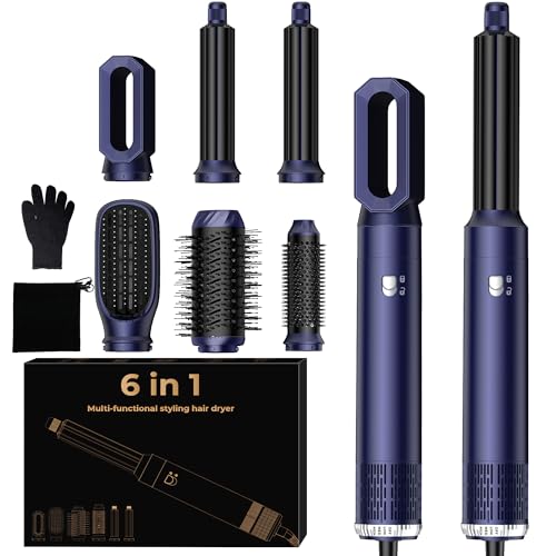 6 in 1 Hairstyler, Haartrockner & Airstyler Set mit Hair Dryer Brush, Lockenstab Automatisch Wrap, Hair Straightener, Th...