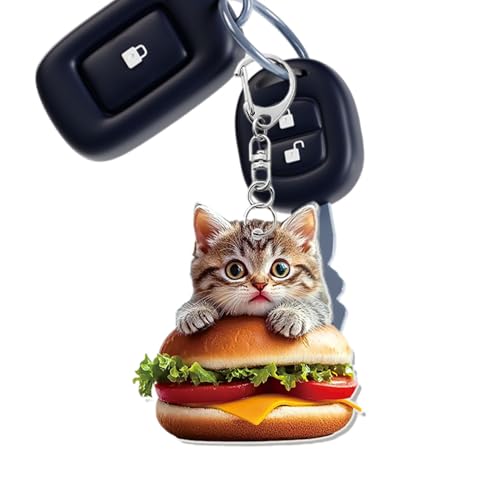 漫画の子猫のバッグチャーム、ハンバーガー猫チャームキーホルダー