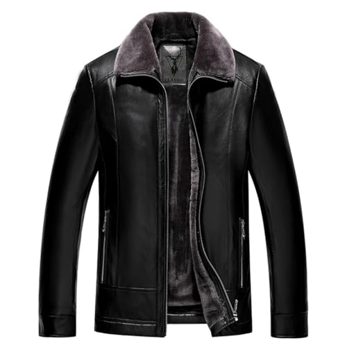 Hcclijo Abrigos Cálidos De Lana De Invierno Para Hombre Chaquetas De PU Para Motorista Abrigo Delgado Chaquetas Con Cuello De Piel Gruesa black 5XL