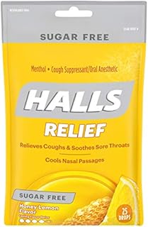 HALLS Relief Honey Lemon Sugar Free Cough Drops, 25 Drops