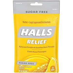 HALLS Relief Sugar Free Honey-Lemon Flavor Cough Drops, 1 Bag (25 Total Drops)