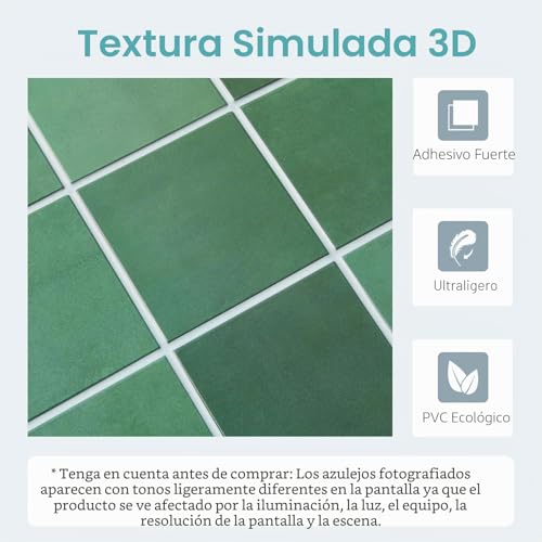 Miniatura 4 de Commomy Azulejos Adhesivos Cocina Baldosas, Matt Verde Hierba Pvc Azulejos Adhesivos Pared Cocina Baño Metro 3d Pegatinas Adhesivas Para Pared, 10 Piezas, 30 X 30cm