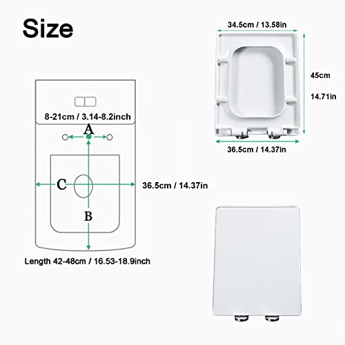 Abattant WC rectangulaire à fermeture douce et charnières déclipsables