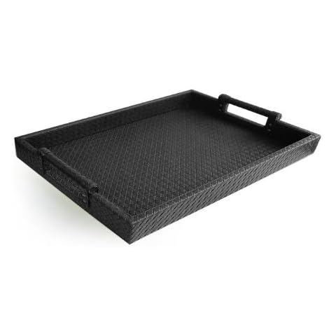American Atelier Leather Serving Tray with Handles, 14 by 19-Inch, Black Cover