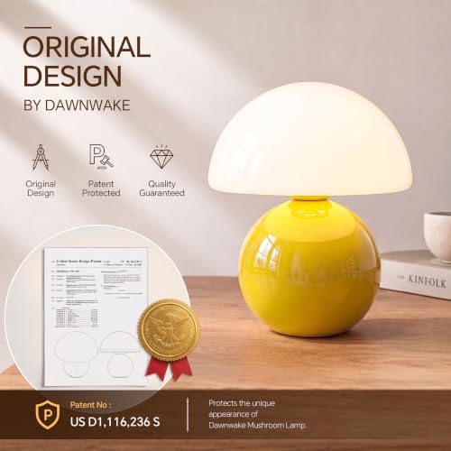Image of Dawnwake Mushroom Lamp Table Lamp for Bedroom-Small Desk Table Lamps,Yellow | 8.7 inch Mid Century Modern Table Lamps for Living Room Bedroom Decor,Cute Ceramic Lamps for Mushroom Home Room Decor,Glass Shade