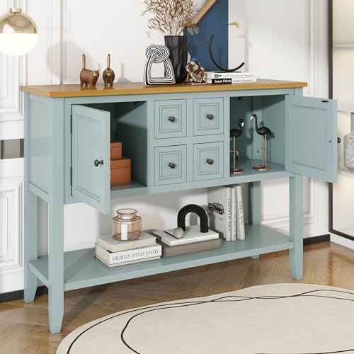 Farmhouse-Sideboard-Buffet-Cabinet-Kitchen-Sideboard-Cabinet-with-Storage-Drawers-and-Bottom-Shelf-for-Entryway-Hallway-Foyer-Table-Cupboard-Coffee-Bar-Cabinet-46-Grey-Blue Farmhouse Sideboard Buffet Cabinet Kitchen Sideboard Cabinet with Storage Drawers and Bottom Shelf for Entryway Hallway Foyer Table Cupboard Coffee Bar Cabinet 46 Grey Blue