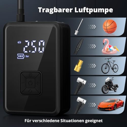 Oasser Elektrische Luftpumpe 10,3 Bar Akku Fahrradpumpe Auto-Off – Bild 3