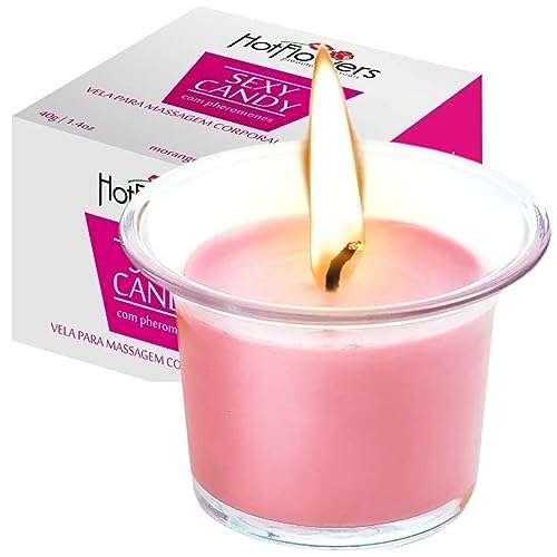 VELA PARA MASSAGEM CORPORAL BEIJÁVEL MORANGO COM CHAMPANHE QUE NÃO QUEIMA A PELE HOTFLOWERS 40 GRAMA