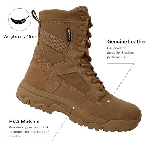 Image of Women's Tactical Boots, Motorcycle Combat Boots for Women | 8-inch work boots, side zipper; lightweight, breathable, water-resistant. For police, security, EMT, motorcycle