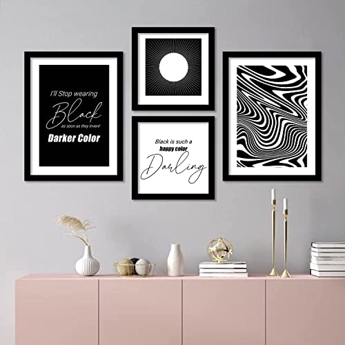 Image of kotart Black Color Theme Wall Decor Paintings Home Office Living Room - Modern Wall Art Abstract Paintings with Frame - Framed Wall Art Posters Set of 4 (Art 1, Big (13x17 or 13x13 inch))