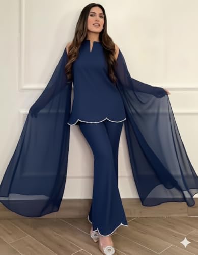 Image of Women's Teal Chiffon Kurta with Dupatta and Palazzo Pants, 3-Piece Ethnic Suit Set