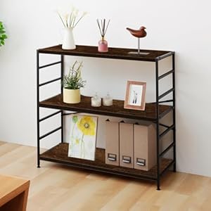 アイリスプラザ ラック 棚 収納 収納ラック 隙間収納 木製棚板スチールラック 幅90×奥行40×高さ85cm 3段 ブラウン×ブラック MSRK-3BNBK