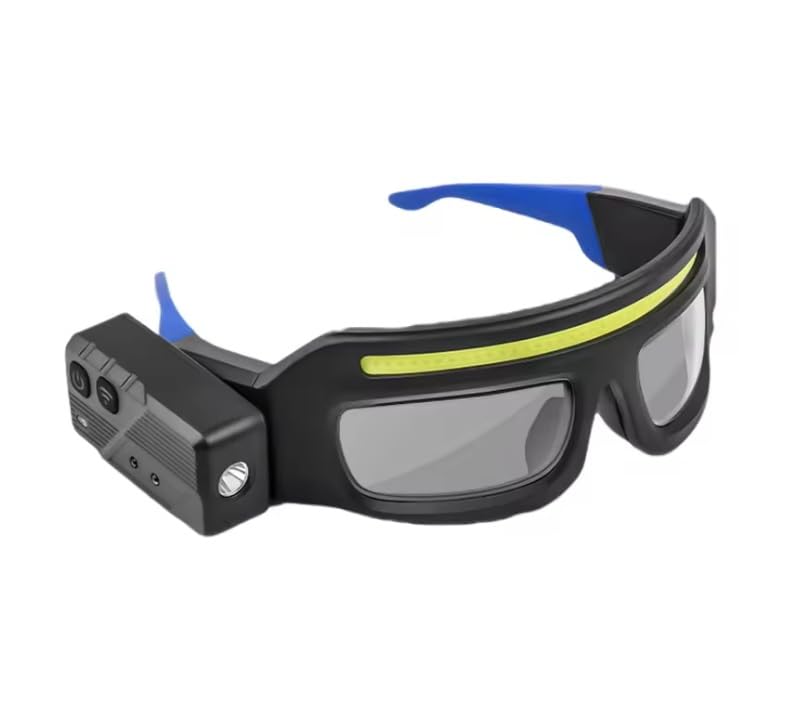 Omana Headlamp Torch Flashlight Glasses 5-Modes Gear Bright LED Beam Rechargeable Headlight Waterproof Motion Sensor Head Lamp Outdoor Camping Running Hiking Fishing Garage Adults (Blue)