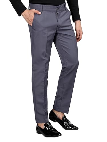 Image of CHKOKKO Men Mid Rise Slim Fit Solid Regular Trouser