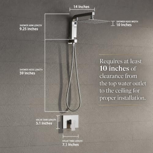 Image of Shower Faucet Set with Handheld, 10 inch Rain Shower Head, Brushed Nickel