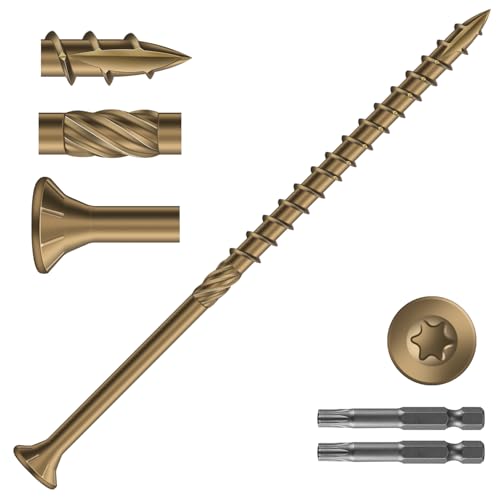 Image of #10 x 4 Inch Deck Screws (412Pcs) 8lb. Carbon Steel, Yellow, Flat Head, Rust Resistant epoxy Coated, with T25 Star Bit