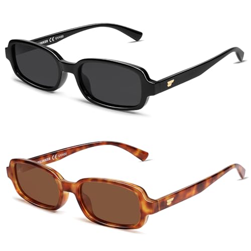 Image of VANLINKER Retro Rectangle Polarized Sunglasses for Women Men Small 90s Style Vintage Trendy Narrow Rectangular Frame VL9813