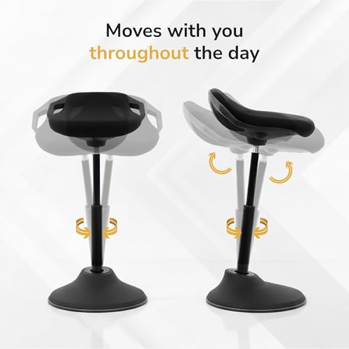 Image of Mount-It! Ergonomic Sit Stand Stool, Height Adjustable Leaning Chair for Standing Desk, 360 Tilting Active Sitting Seat, High-Density Foam Cushion, Non-Slip Weighted Base, Easy Assembly (Black)