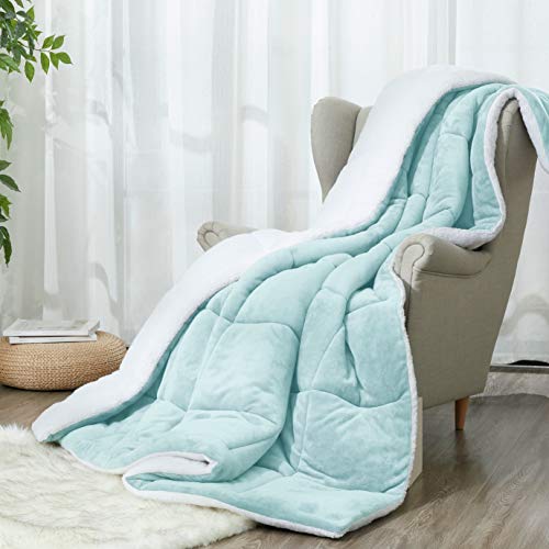 Art Demo Home Winter Ultra Soft Plush Sherpa Fleece Comforter Bed Set With Pillow Shams For Spring, 2 Piece, Twin Size, Aqua Blue Grey #TOP2