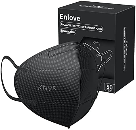 Enlove KN95 Face Mask Black 50 Pack, 5-Layer Filter Efficiency≥95% Face Masks