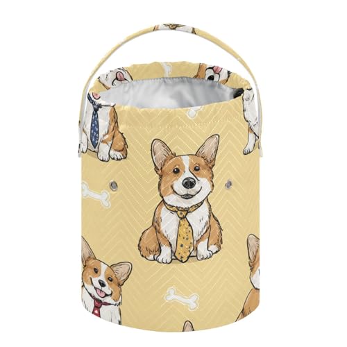 Image of Tatenale Crochet Bag Yarn Bag Knitting Project Bag with Pockets and Handle Portable Yarn Storage Organizer Tangle Free 8.3x11 InchYellow Cute Corgi and Bones42