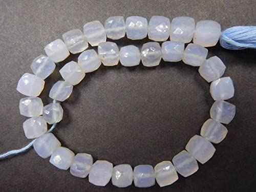 Calcédoine aqua perles cube 3D taillées main de haute qualité pour bijoux artisanaux fins