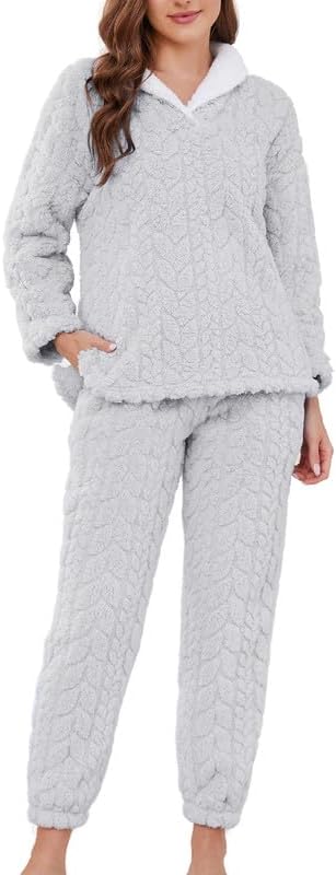 LYCY Fluffy Pajamas set for Women Fleece Pullover 2 Piece Pjs Set Soft Plush Sleepwear Winter Loungewear