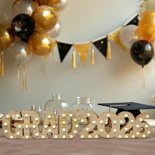Carteles luminosos de madera GRAD 2026 para graduación miniatura 4