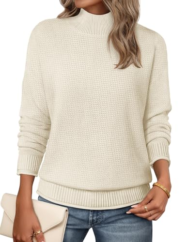 MEROKEETY Women's Turtleneck Long Sleeve Sweater 2025 Fall Cozy Knit Loose Casual Trendy Pullover Tops Winter Clothes, Apricot, Large