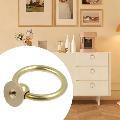 LC LICTOP Antique Brass Pulls Ring 6Pcs, 1.32 Inch Drawer Handles, Drop Ring Pulls Vintage Solid Brass Kitchen Cabinet Hardware for Dresser Drawers Cupboard Wardrobe Furniture by LC LICTOP - Image 3