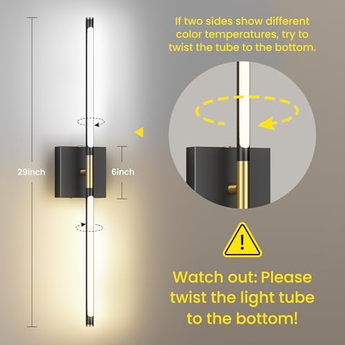 Battery Operated Wall Sconces Set of Two, 10000mAh Rechargeable Wall Lights with Remote Control, 360° Rotate Dimmable Black Gold LED Wireless Lighting for Bedroom, Living Room, Hallway, 29 Inch, 3CCT — view 6
