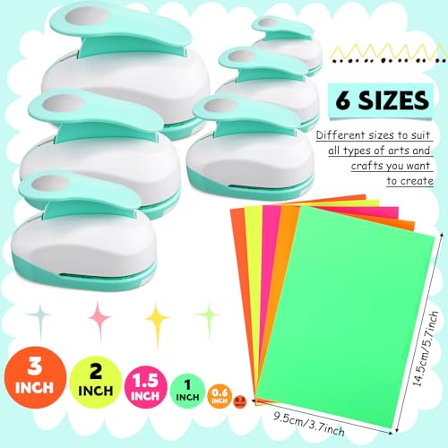 Image of CHENGU 6 Pcs Circle Punch Set 3in /2in /1.5in /1in /0.6in /0.3in Scrapbook Hole Punchers Crafting with 10 Sticker Paper Round Cutter Scrapbook for Office Supplies DIY Albums Photos(Mint Green)