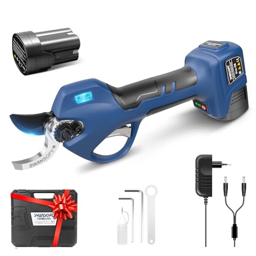 [Ligero Y Seguro,Modelo De Entrada Profesional] SWANSOFT PRU28 Tijeras de Podar Electricas,28mm Tijeras de Podar Bateria con 2 Baterías,850W Motor,Adecuado Para Huertos,Jardines y Granjas