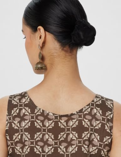 Image of Ichaa Women's All-Over Printed Sleeveless Kurta | Straight Fit Ethnic Kurta | Round Neck Casual Ethnic Wear Kurta