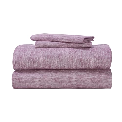 Image of Superior Melange Flannel Cotton Sheet Set, Ultra-Soft Brushed Sheets, Modern, Farmhouse Bedding, Basics, Includes; Flat Sheet, Elastic Deep Pocket Fitted Sheet, Pillowcase, Twin XL, Fig Plum