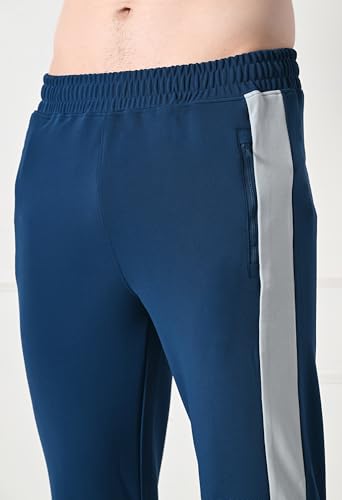 Image of Men's Dobby Lycra Striped Gym, Yoga & Sports Wear Stretchable Dri Fit Track Pant & Jogger with Zipper Pockets Black Large
