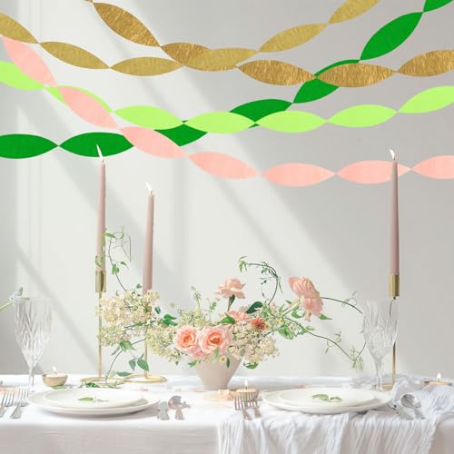Image of 5 Rolls Pink & Gold Crepe Paper Streamers, Crepe Paper Craft for Wedding Baby Shower Birthday Bridal Party Engagement Decorations Supplies