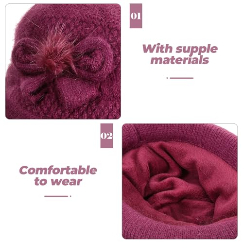 Gorro de lana térmico para mujer informal de abrigo de punto para invierno 4