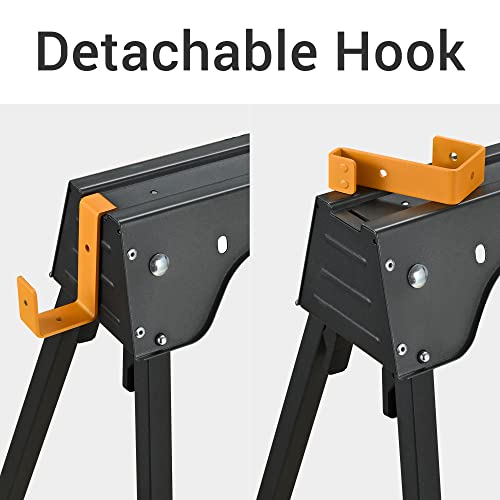 Image of WORKESS Saw Horses 2 Pack, Heavy Duty Folding Portable Saw Horses Table 2200 Lbs Load Capacity with 2x4 Support Legs, Fast Open Legs and Easy Grip Handle for Woodworking.