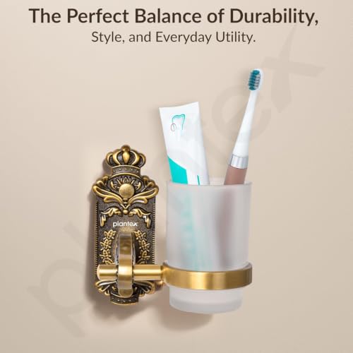 Image of Plantex Tumbler Holder for Bathroom /Aluminum GlassTooth Brush Stand /Bathroom Accessories - Pack of 1 (Brass Antique)
