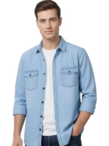 Image of Urbano Fashion Men's Full Sleeve Regular Fit Casual Denim Shirt