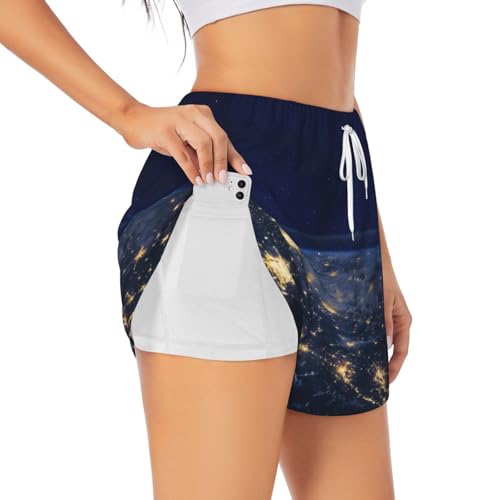 Short de sport imprimé femme View of Earth du studio de yoga au running