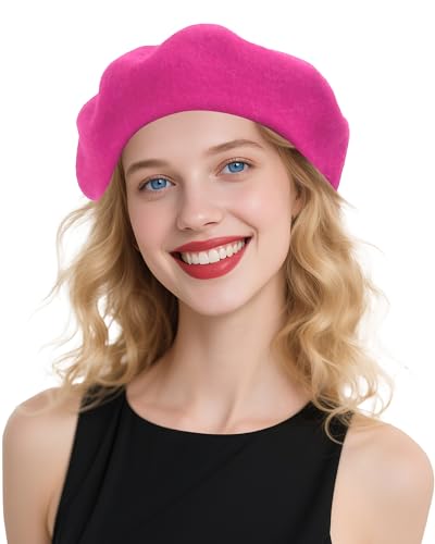 CKYPTFK Beret Hats for Women Wool French Style - Spring Hat for Women Girls for Daily Travel & Elegant Outfits - Rose red Beret Cap