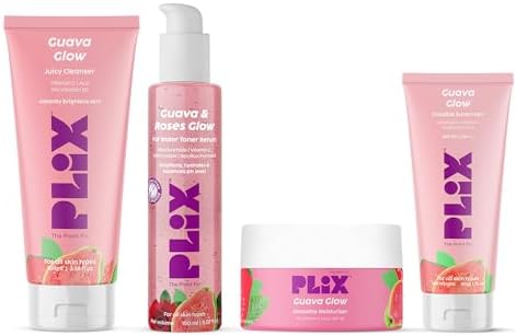 The Plant Fix Plix Guava & Roses Regime for Bright Skin & Balanced Skin pH|Hydrating Cleanser|2-in-1 Toner Serum|Smoothie Moisturizer|Invisible Sunscreen Gel With SPF 50+ PA +++|For Unisex|Pack of 4