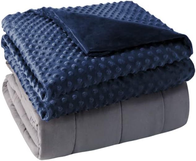 Image of Weighted Blanket with Cover Queen Size Heavy Blanket Removable Soft Blue Blankets Microfiber Washable Heated Weighted Throw Blankets Winter Warm Weighted Comforter 15lbs, 60 * 80