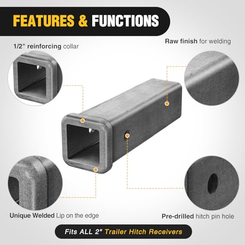 Image of Nilight Hitch Adapter 2 inch x 9 inch Combo Bar Trailer Receiver Tube Weld-on Raw Steel Hitch Bar