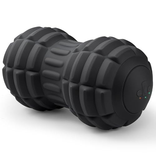 JIEJUNJIE Vibrating Peanut Massage Ball for Plantar Fasciitis 4-Speed Portable Massage Roller for Foot Neck Back and Body - Deep Tissue Myofascial Release Mobility Ball Muscle Relaxer (Black)