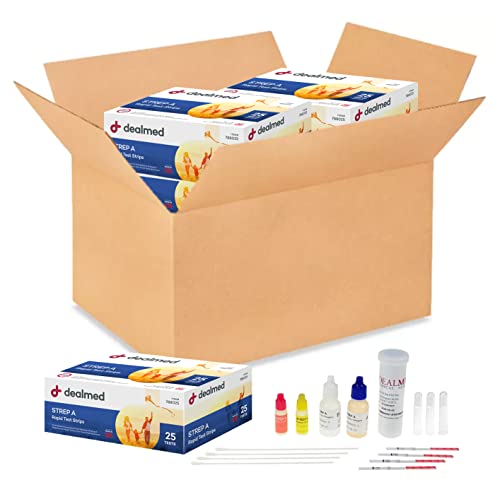 Dealmed Rapid Strep A Test Kit - CLIA-Waived, Made in USA, 25 Tests/Box, Case of 42